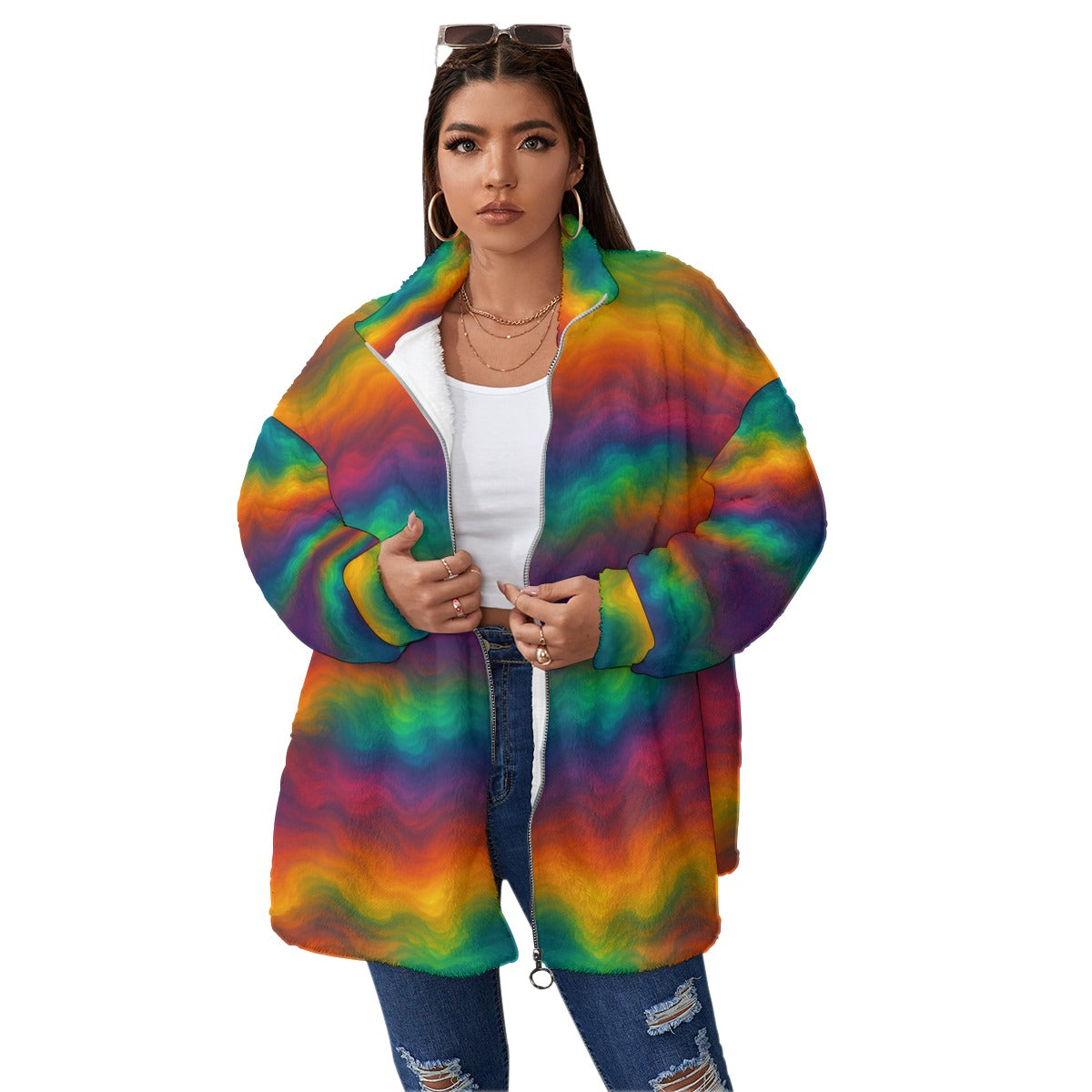 Unisex Borg Fleece Stand-up Collar Coat With Zipper Closure(Plus Size)