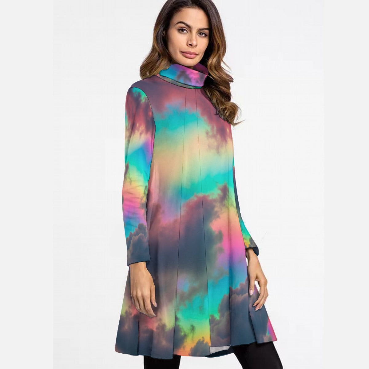 Women's High Neck Dress With Long Sleeve