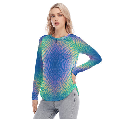 Women's Raglan Sleeves U-Shaped Hem Long Sleeves Blouse