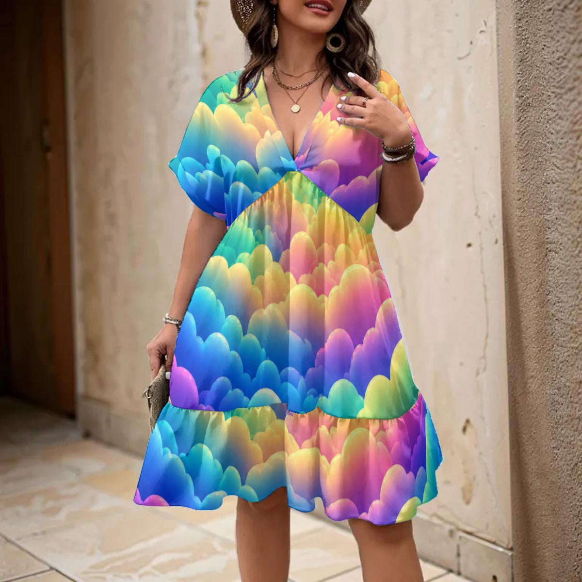 Women’s Floral V-Neck Short Sleeve Dress