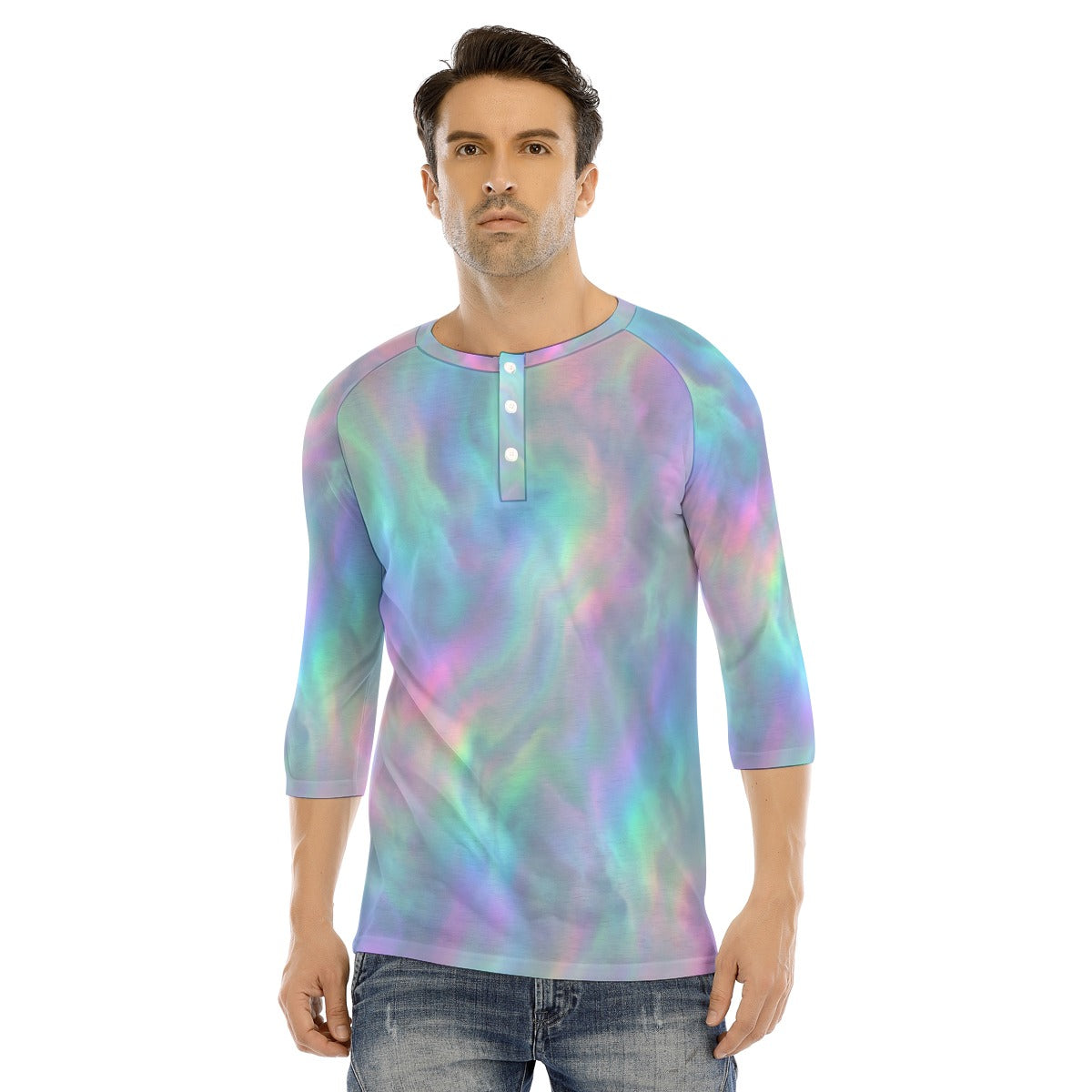 Men's Bracelet Sleeve T-shirt With Button Closure - view 1