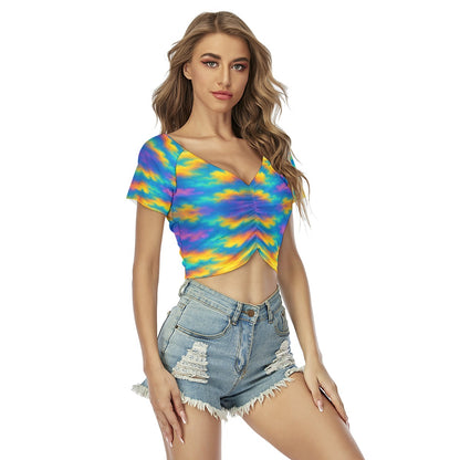 Women's Raglan Drawstring Front Crop Tee