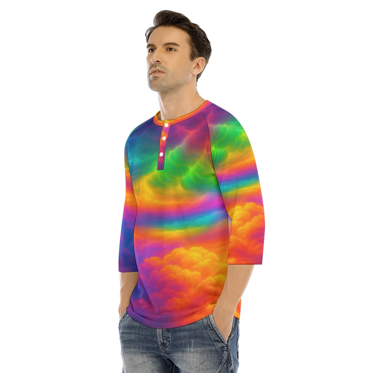 Men's Bracelet Sleeve T-shirt With Button Closure - view 3