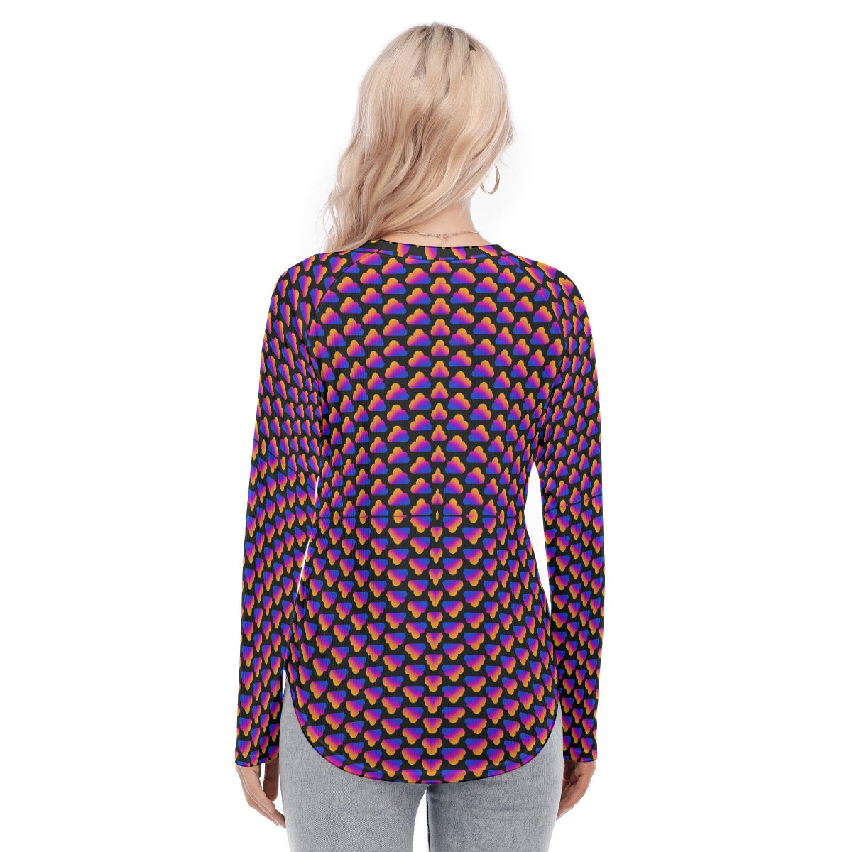 Women's Raglan Sleeves U-Shaped Hem Long Sleeves Blouse