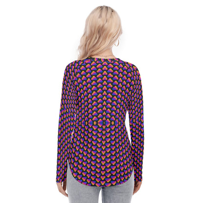 Women's Raglan Sleeves U-Shaped Hem Long Sleeves Blouse