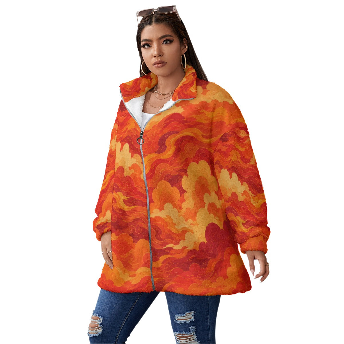Unisex Borg Fleece Stand-up Collar Coat With Zipper Closure(Plus Size)