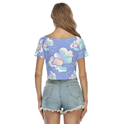 Women's Raglan Drawstring Front Crop Tee