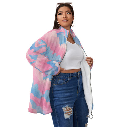 Unisex Borg Fleece Stand-up Collar Coat With Zipper Closure(Plus Size)