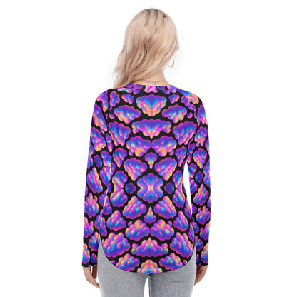 Women's Raglan Sleeves U-Shaped Hem Long Sleeves Blouse