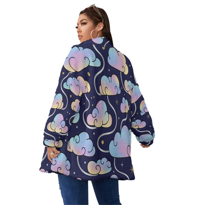 Unisex Borg Fleece Stand-up Collar Coat With Zipper Closure(Plus Size)