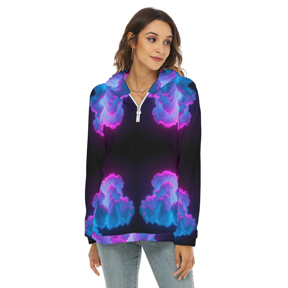 Women's Borg Fleece Hoodie With Half Zip