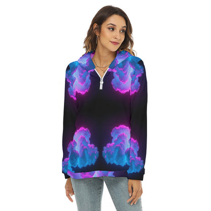 Women's Borg Fleece Hoodie With Half Zip