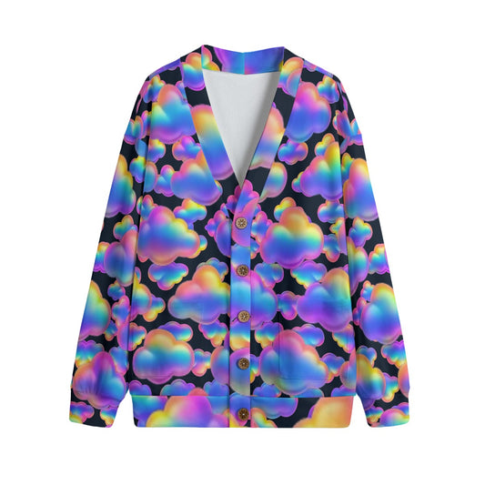 Unisex V-neck Knitted Fleece Cardigan With Button Closure