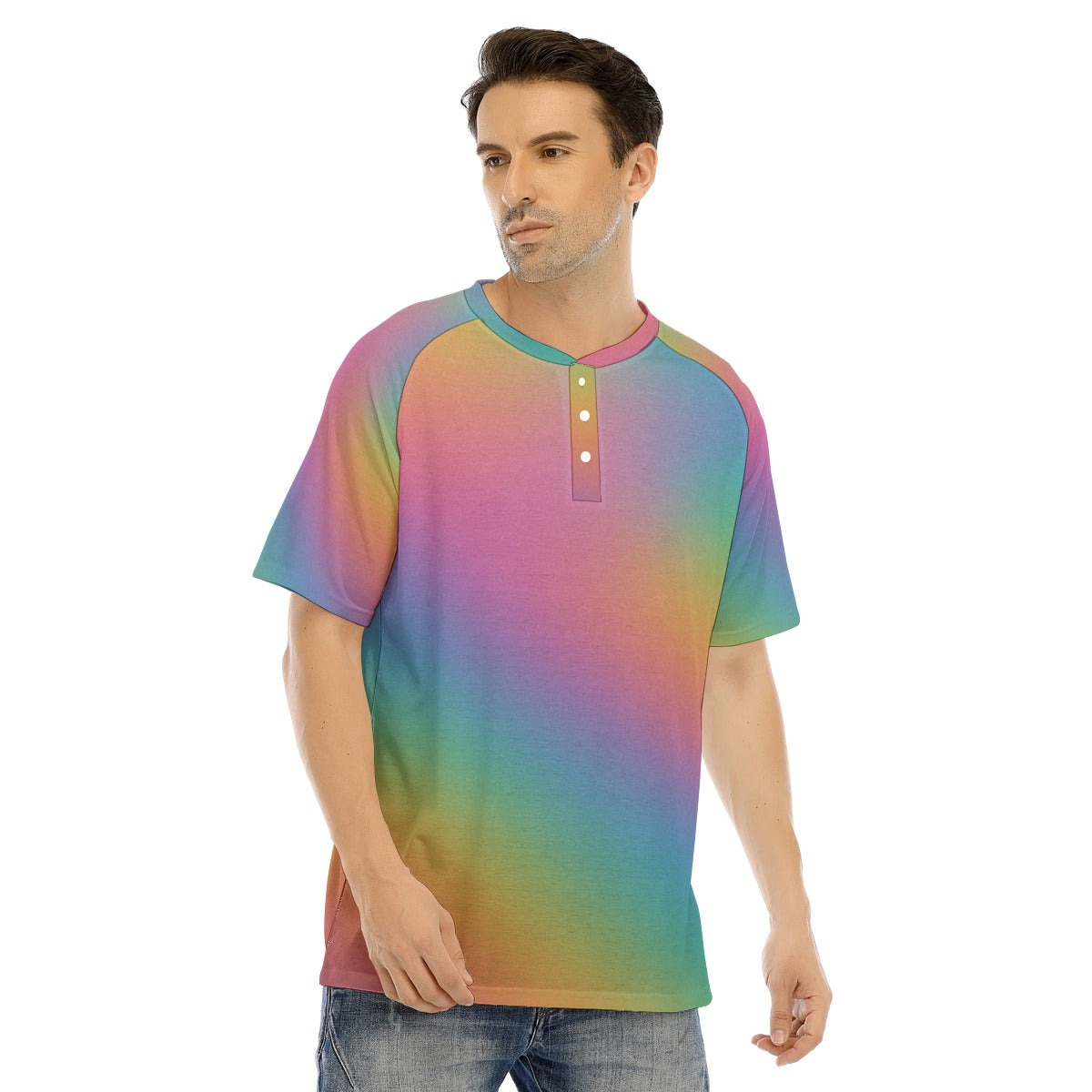Men's Raglan Sleeve T-shirt With Button Closure