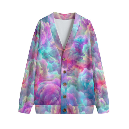Unisex V-neck Knitted Fleece Cardigan With Button Closure