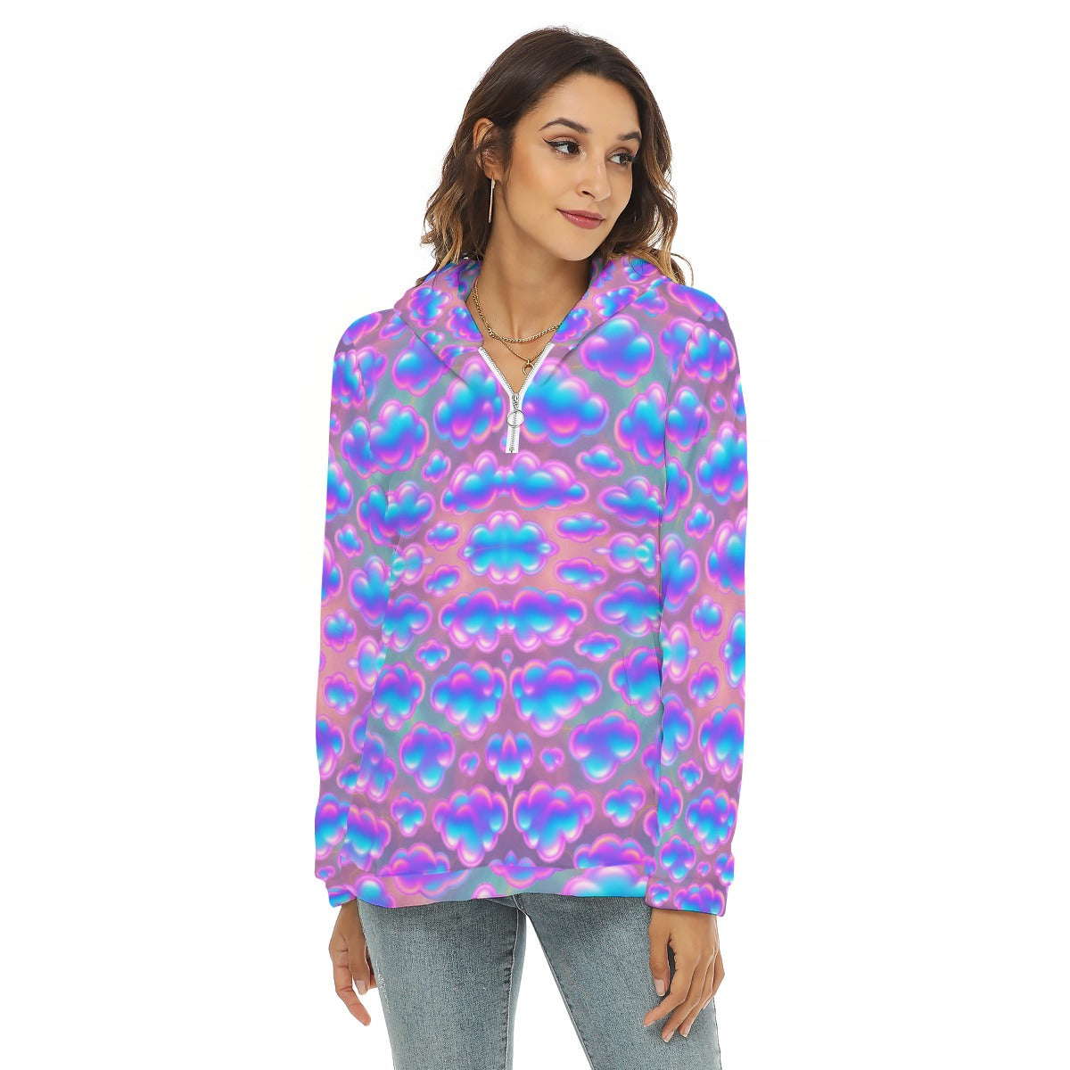 Women's Borg Fleece Hoodie With Half Zip