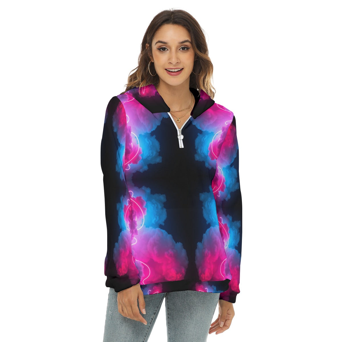 Women's Borg Fleece Hoodie With Half Zip
