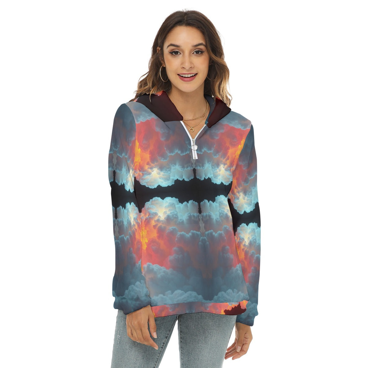 Women's Borg Fleece Hoodie With Half Zip