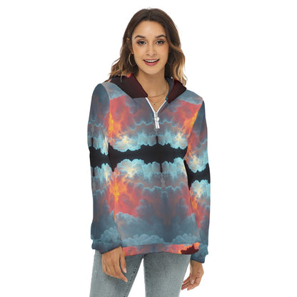 Women's Borg Fleece Hoodie With Half Zip