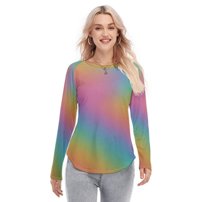 Women's Raglan Sleeves U-Shaped Hem Long Sleeves Blouse