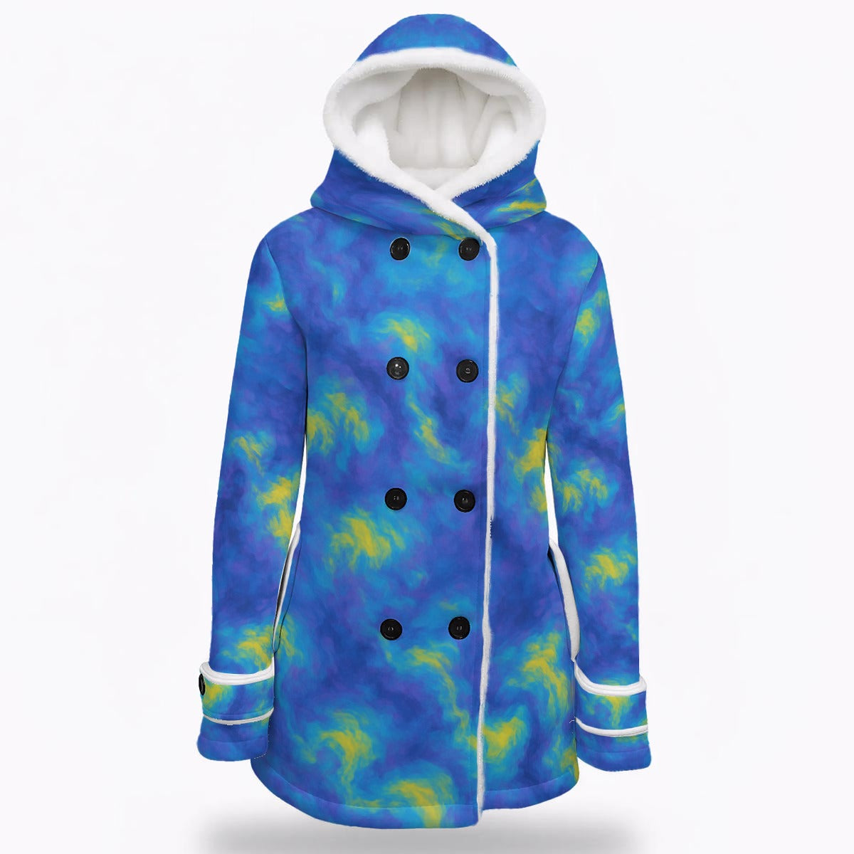 Women's Hooded Double-Breasted Winter Coat With Fleece