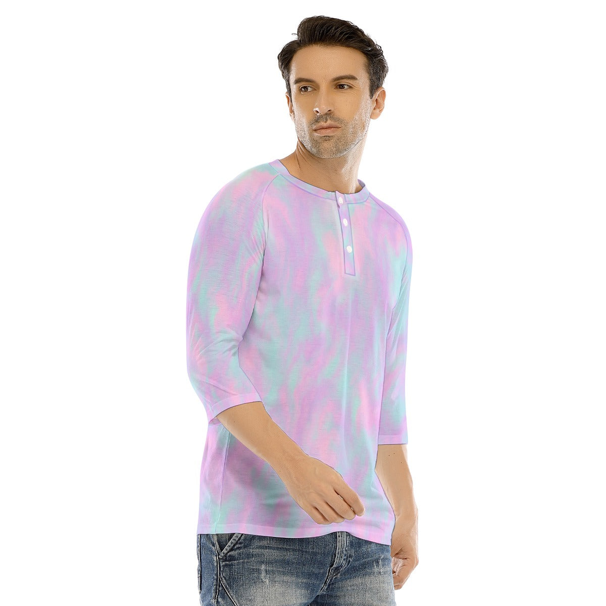 Men's Bracelet Sleeve T-shirt With Button Closure - view 2