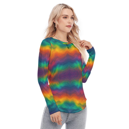 Women's Raglan Sleeves U-Shaped Hem Long Sleeves Blouse