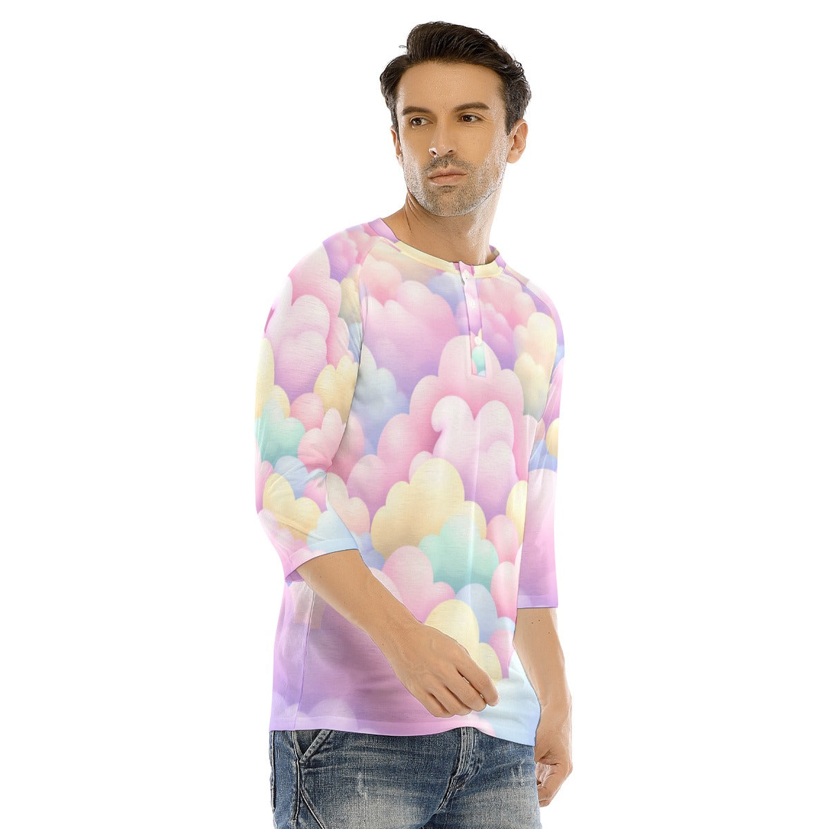 Men's Bracelet Sleeve T-shirt With Button Closure - view 2