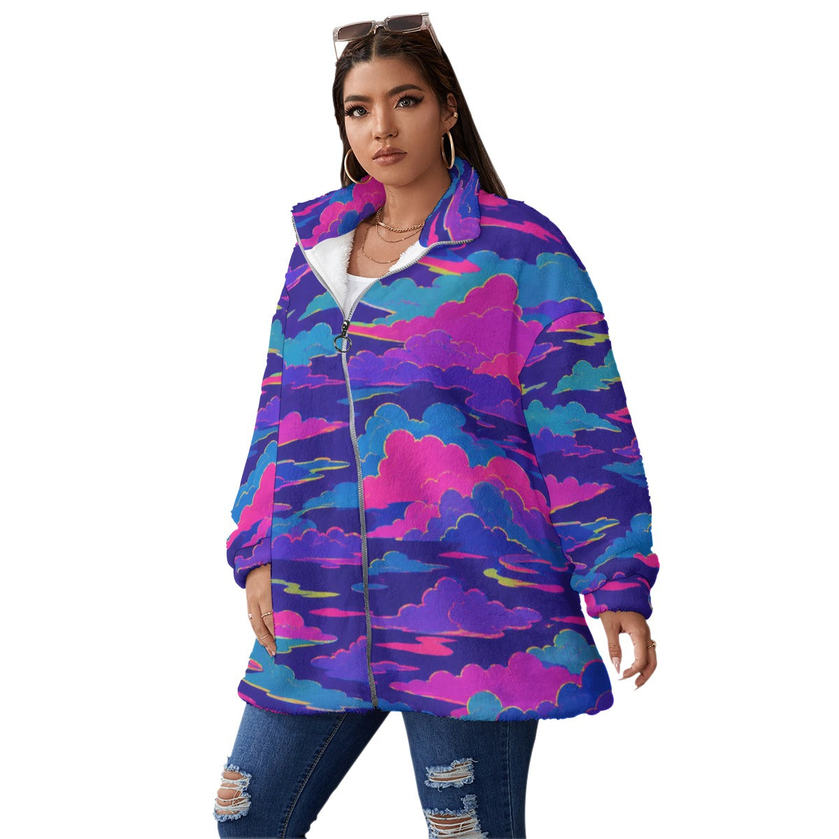Unisex Borg Fleece Stand-up Collar Coat With Zipper Closure(Plus Size)