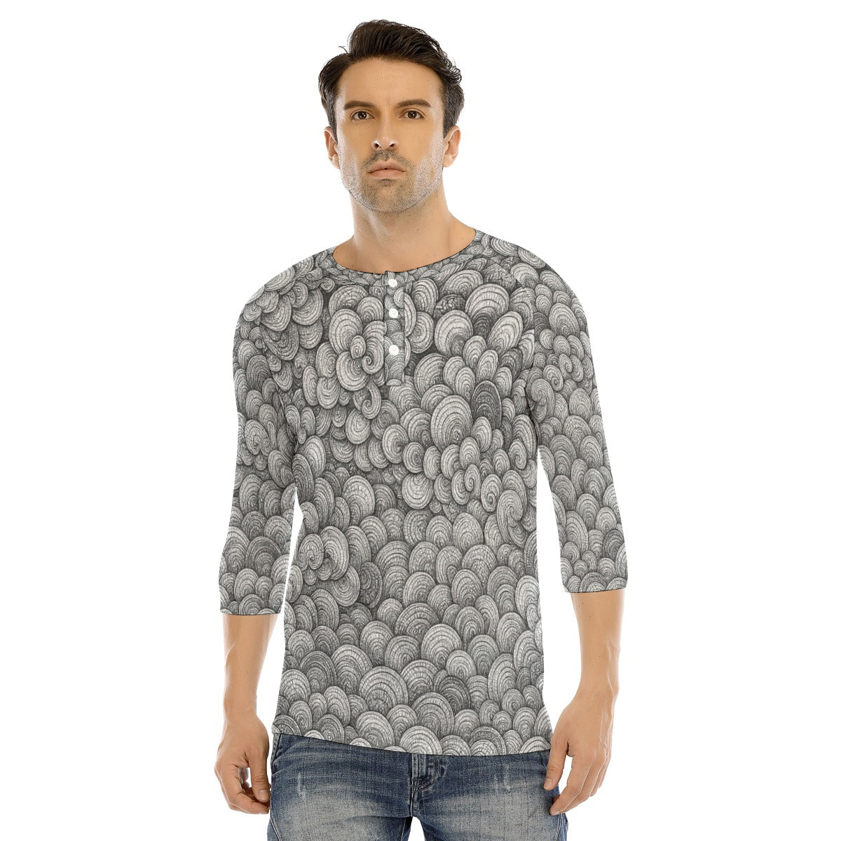 Men's Bracelet Sleeve T-shirt With Button Closure - view 1