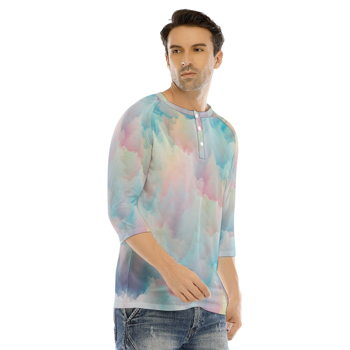 Men's Bracelet Sleeve T-shirt With Button Closure - view 2