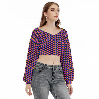 Women's V-neck Long Sleeve Cropped Sweatshirt