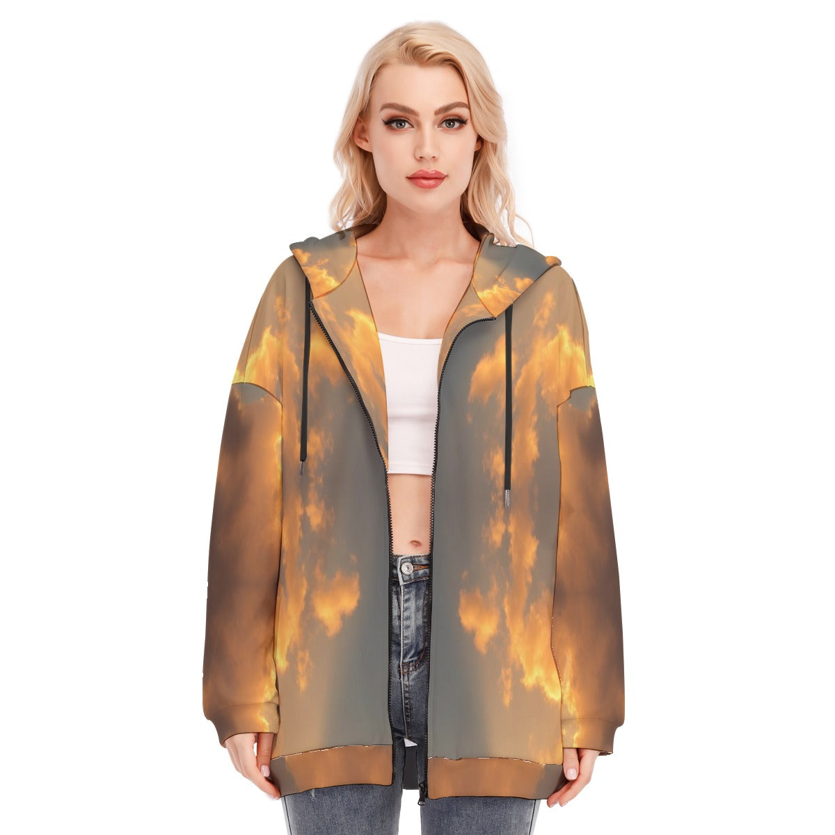 Women's Long Hoodie With Zipper Closure