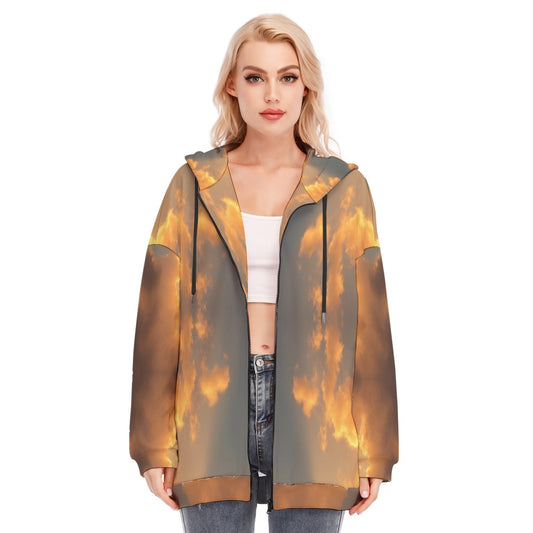 Women's Long Hoodie With Zipper Closure