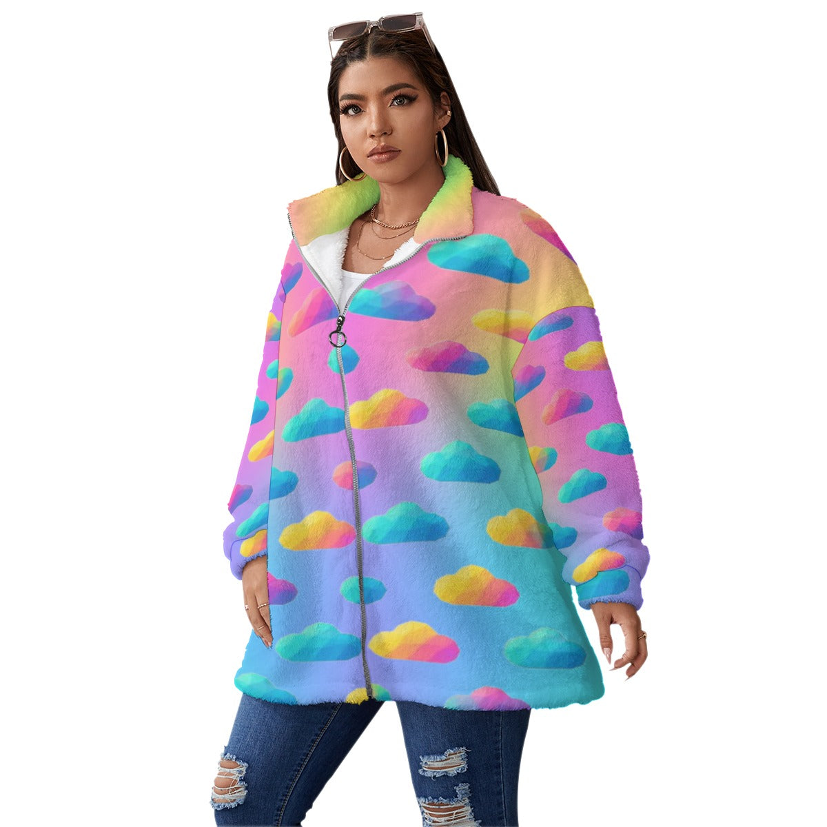 Unisex Borg Fleece Stand-up Collar Coat With Zipper Closure(Plus Size)