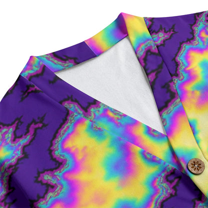 Unisex V-neck Knitted Fleece Cardigan With Button Closure