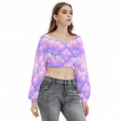 Women's V-neck Long Sleeve Cropped Sweatshirt
