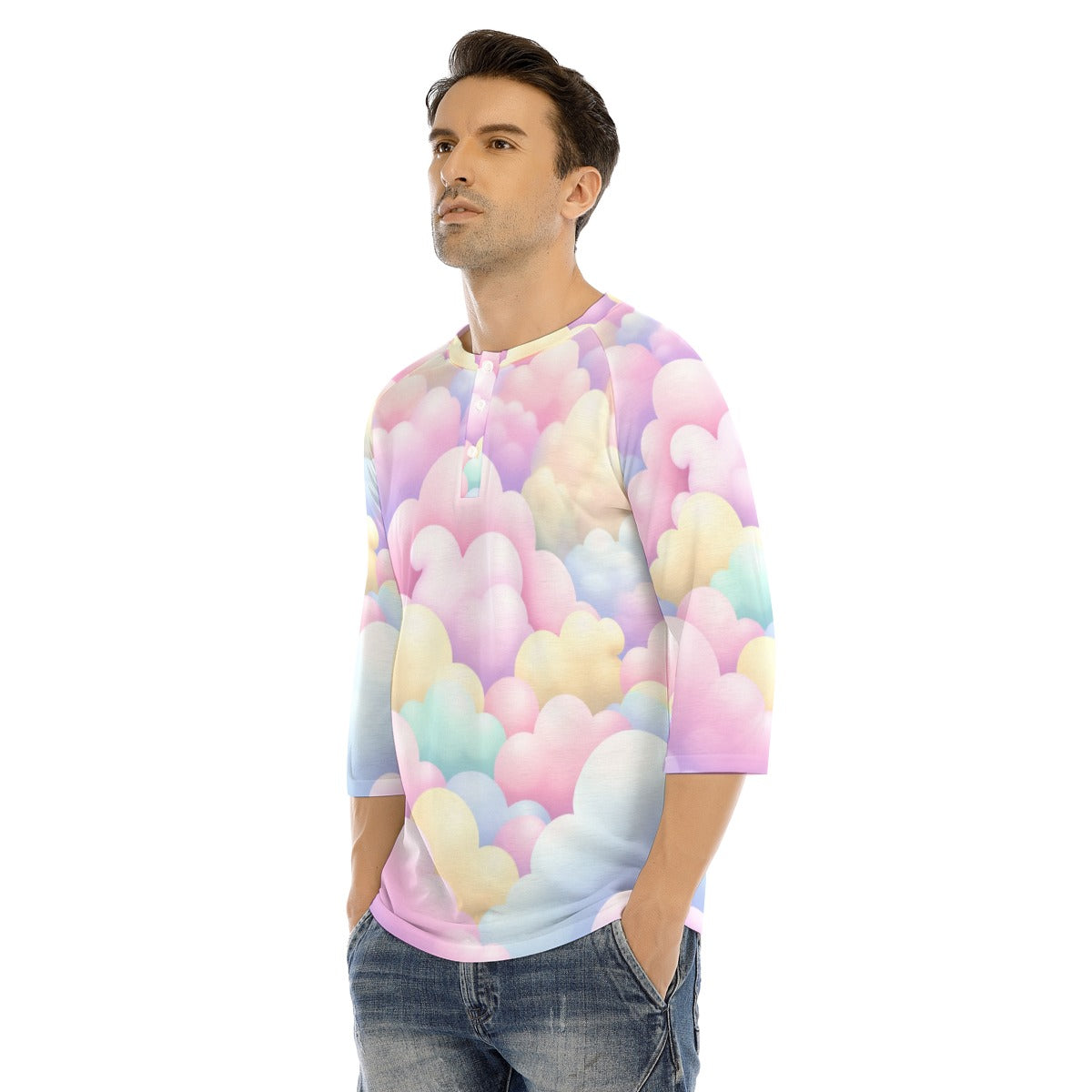 Men's Bracelet Sleeve T-shirt With Button Closure - view 3