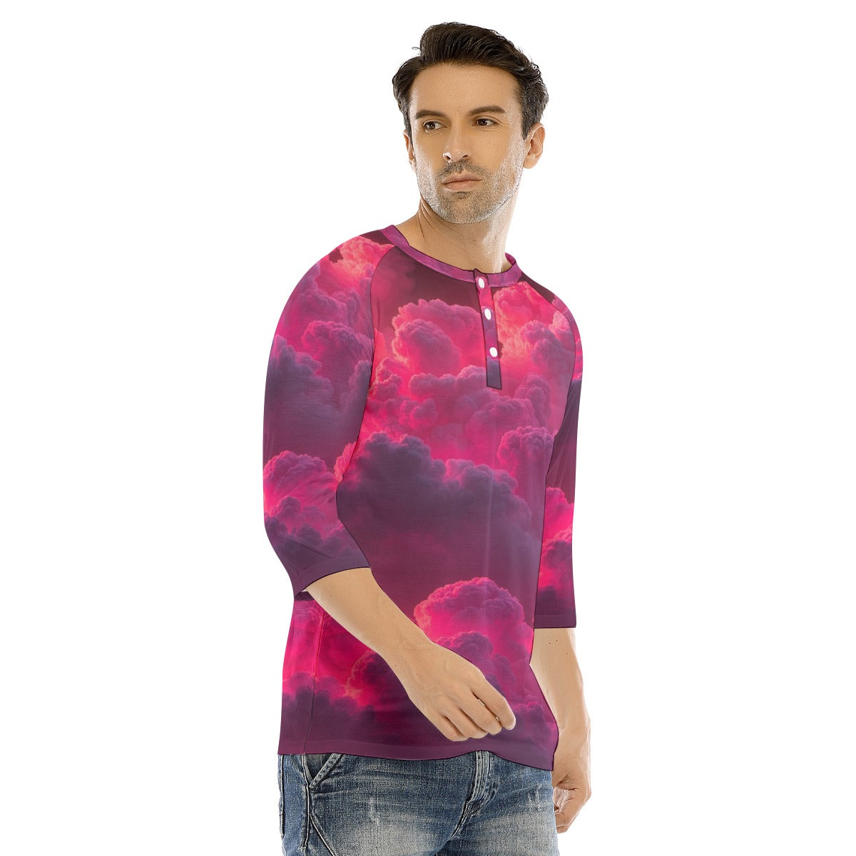 Men's Bracelet Sleeve T-shirt With Button Closure - view 2