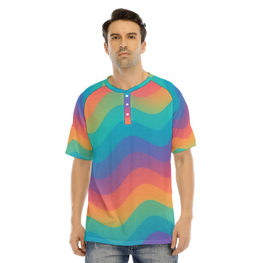 Men's Raglan Sleeve T-shirt With Button Closure