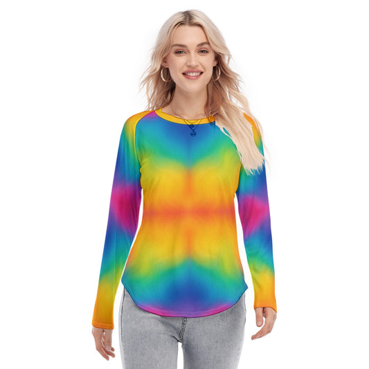 Women's Raglan Sleeves U-Shaped Hem Long Sleeves Blouse