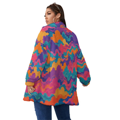 Unisex Borg Fleece Stand-up Collar Coat With Zipper Closure(Plus Size)