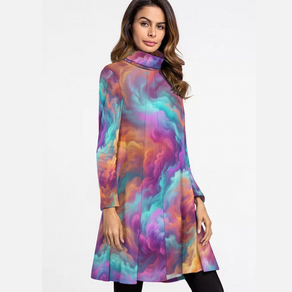 Women's High Neck Dress With Long Sleeve