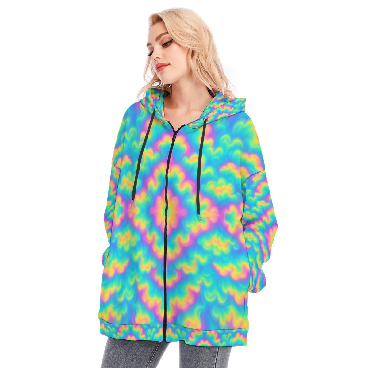 Women's Long Hoodie With Zipper Closure