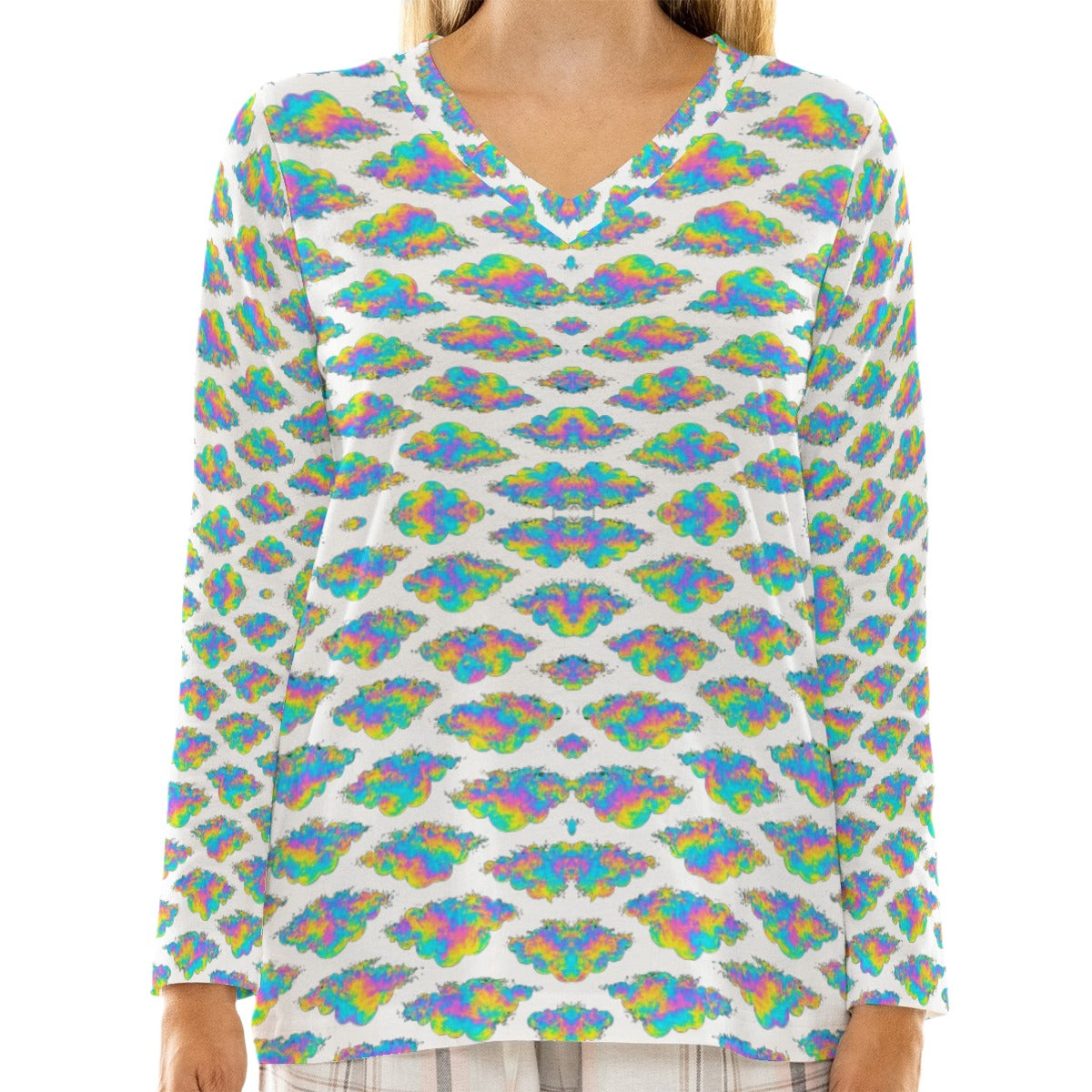 Women's Loose V-Neck T-Shirt With Long Sleeve