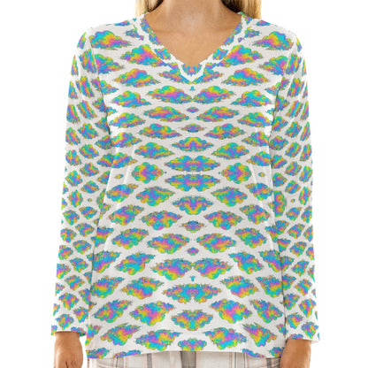 Women's Loose V-Neck T-Shirt With Long Sleeve