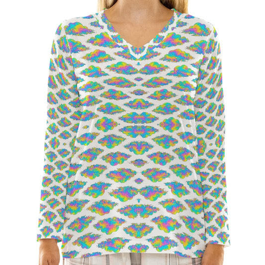 Women's Loose V-Neck T-Shirt With Long Sleeve