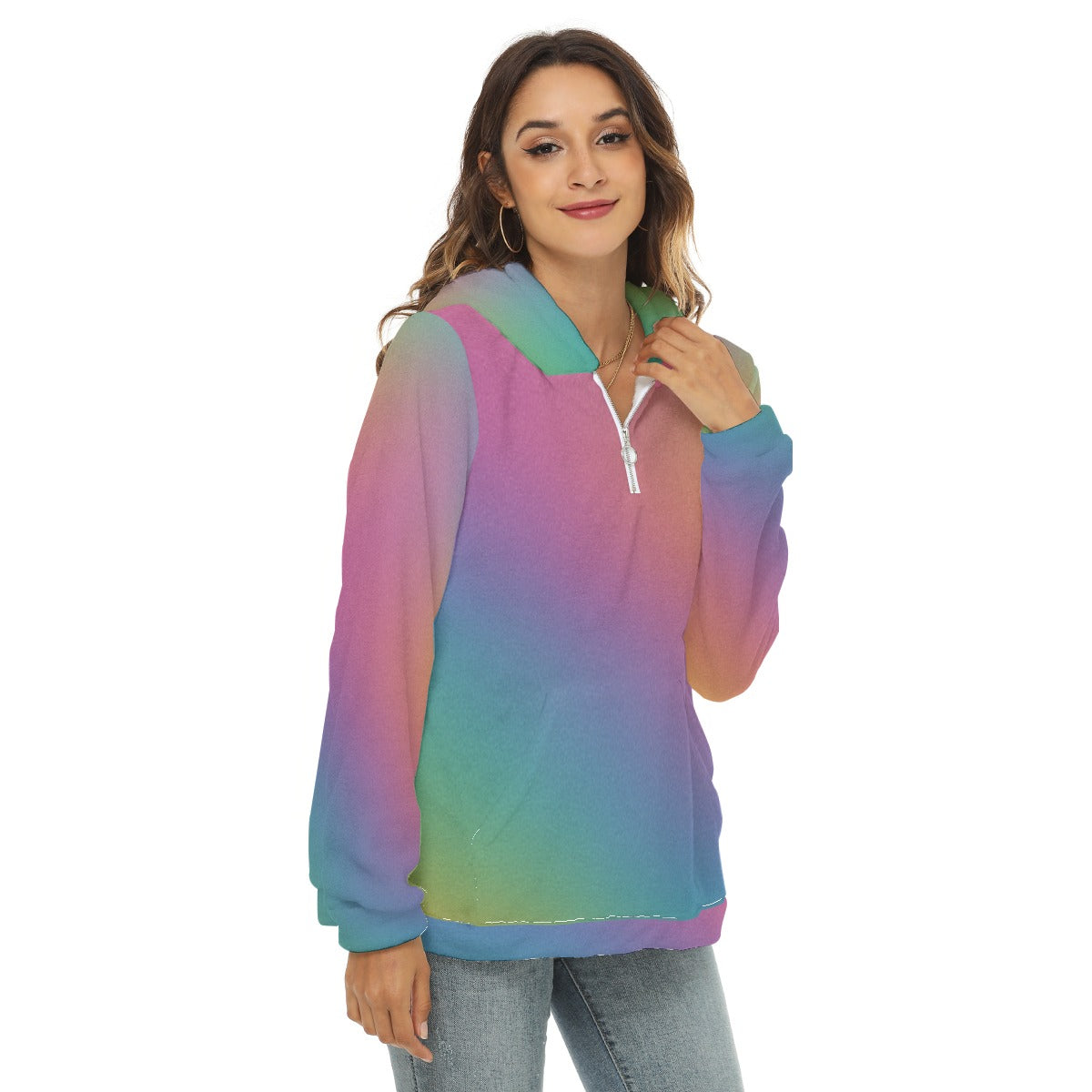 Women's Borg Fleece Hoodie With Half Zip