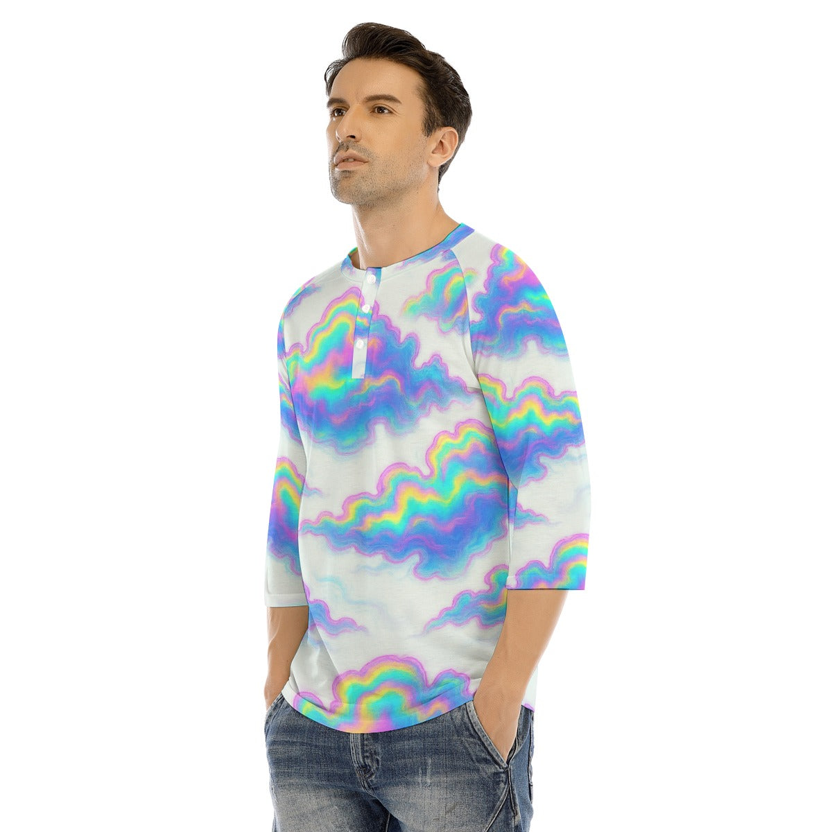 Men's Bracelet Sleeve T-shirt With Button Closure - view 3