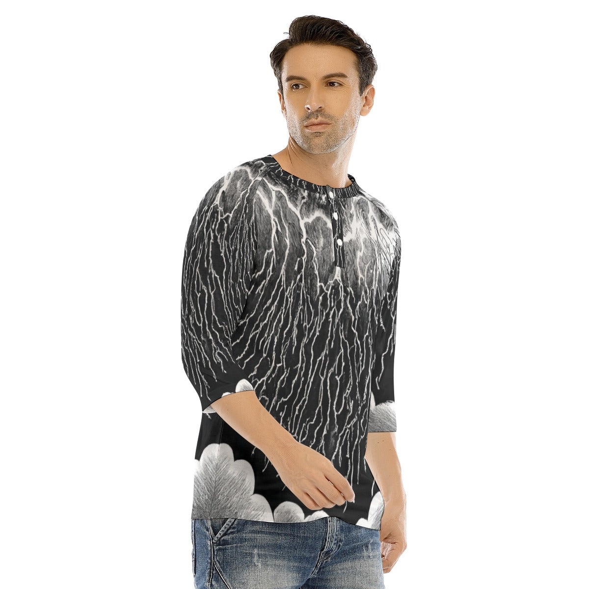 Men's Bracelet Sleeve T-shirt With Button Closure - view 2